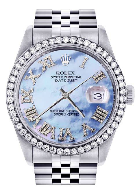 rolex blue mother of pearl dial|rolex datejust 28 diamond bezel.